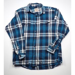 Mens Red Head 100% Cotton Flannel Teal Blue Plaid Button M Medium RedHead